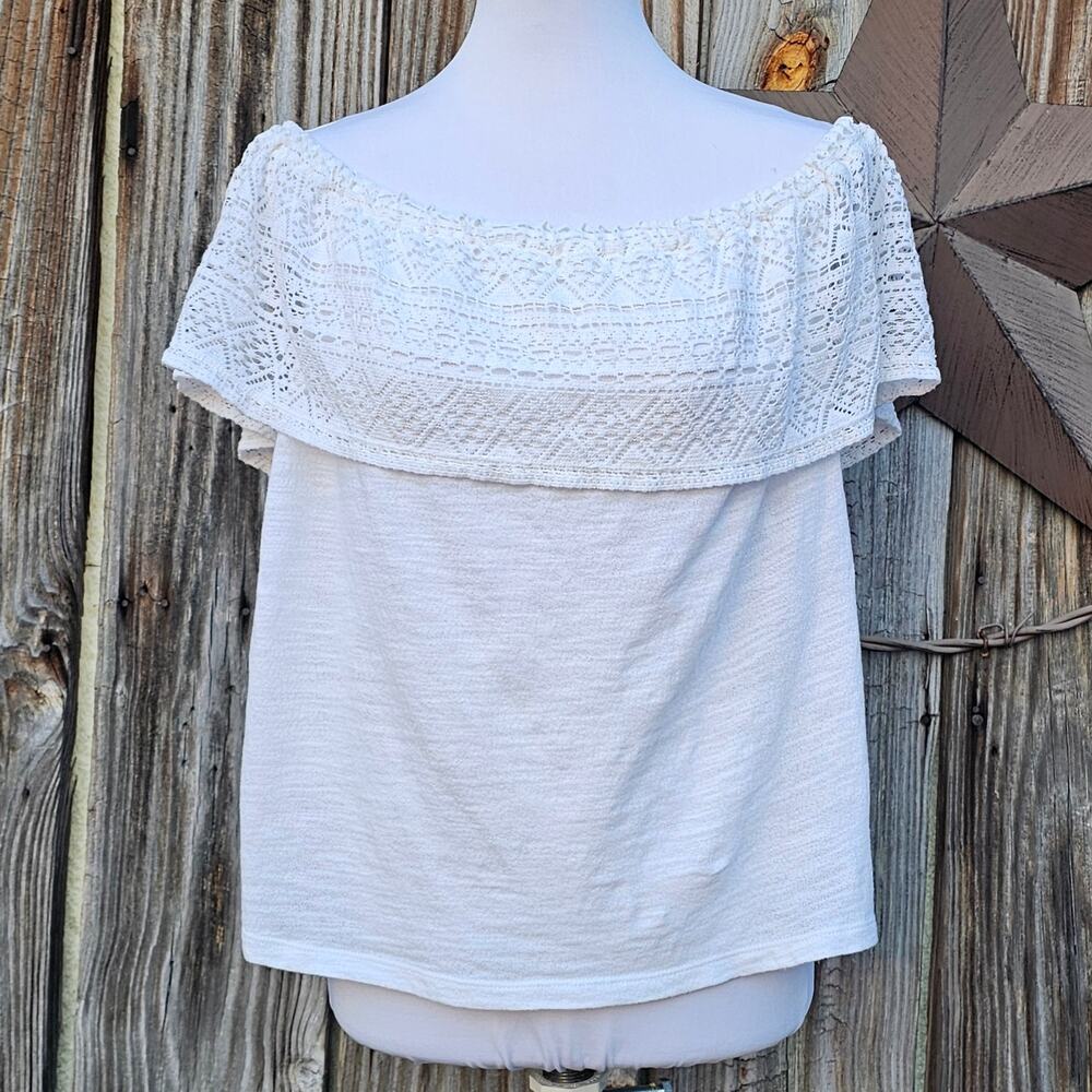 Off Shoulder Crochet Detail Top Lucky Brand Size S White Sleeveless